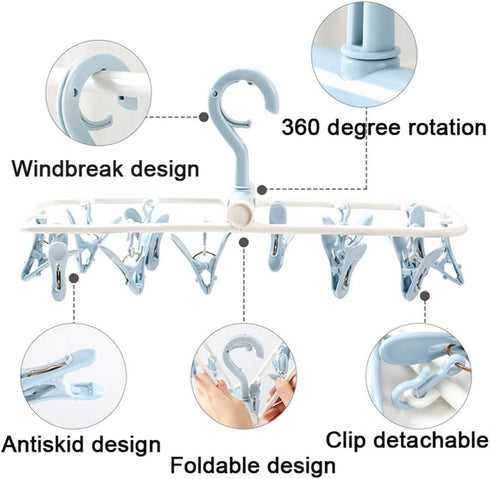 2 Pack Clothes Drying Racks, Small Folding Portable Hangers with 12 Clips, 360 Rotatable Hook for Drying
