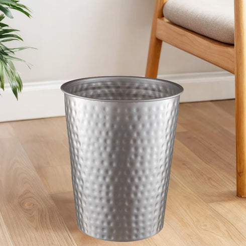 Monarch Abode Pewter Hand Hammered Metal Wastebasket - Decorative Trash Bin for Home Office, Modern Bathroom Garbage Can