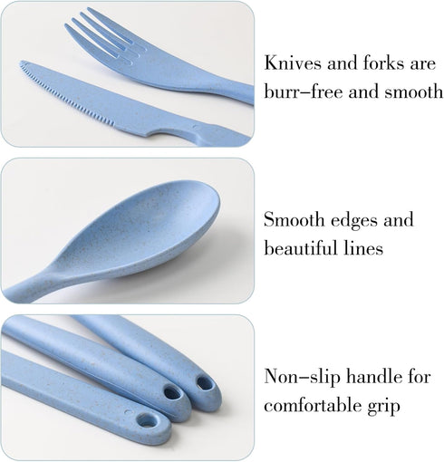 Large Flatware Sets, Plastic Serving Utensils in Vibrant Colors, Camping Dish Set with Fork, Spoon, Knife for 8, Reusable and Portable Utensils Set for Outdoor Activities by JINGIHE
