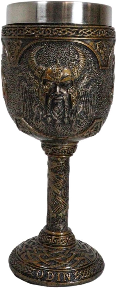 Ebros Norse Mythology Viking Alfather Odin God Of Asgard, 7oz Resin Wine Goblet Chalice with Stainless Steel Liner