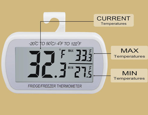 AEVETE Waterproof Digital Refrigerator Thermometer, Large LCD Freezer Room Thermometer with Magnetic Back