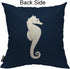 Mugod Sea Horse Decorative Throw Pillow Cover, White and Navy Blue, 18x18 Inch Cotton Linen Cushion