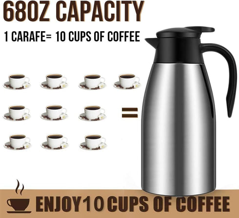 68oz Coffee Carafe Airpot, Insulated Stainless Steel Vacuum Thermal Pot for Coffee, Tea, Hot Beverages