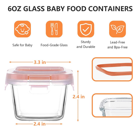 6oz 12-Pack Luvan Baby Food Storage Containers, Baby Food Jars with Lids LeakProof, Baby Food Containers Glass