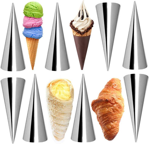 Non-stick Cream Horn Molds, Stainless Steel Cannoli Tubes Kit, Pack of 16 Baking Cones for Pastry