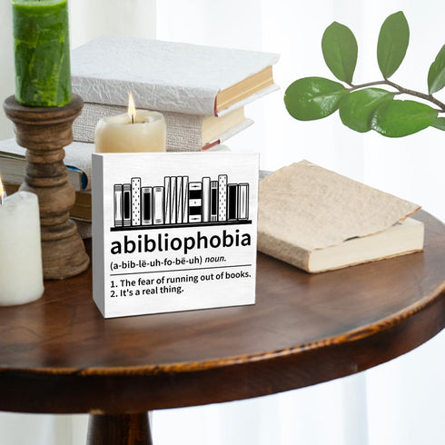 thoqii Book Lover Decor Wooden Box Sign, Bookworm Nerd Bookish Librarian Desk Decoration Home Bedroom Office Bookshelf