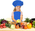 Kids Adjustable Cotton Apron and Chef Hat Set, Blue Kitchen Bib Aprons for Cooking Baking Painting