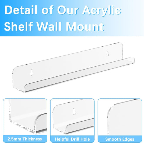 Hulaed 6 Pack 12 inch Vinyl Record Shelf Wall Mount, Record Holder for Storage & Display, Clear Floating Shelf for Kids