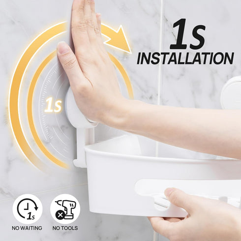 2 Pack LEVERLOC Corner Shower Caddy Suction Cup, shower shelves suction cup, Basket Powerful Bathroom, Waterproof