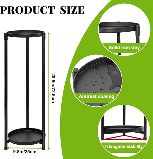 2 Tier Plant Stand Indoor Tall, Black Corner Tiered Round Plant Stand for Indoor Multiple Plants, Metal Flower Pot