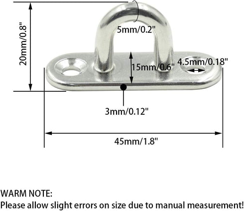 10Pcs M5 Eye Plate - Marine Oval Buckle Fixed Plate, 304 Stainless Steel, 1.8 Inch Length for Rope Pull
