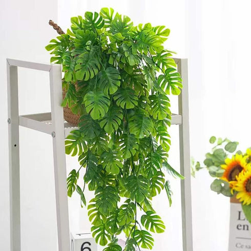 2pcs Artificial Monstera Hanging Plant, Fake Turtle Greenery Vine for Holiday Tropical Party Decorations
