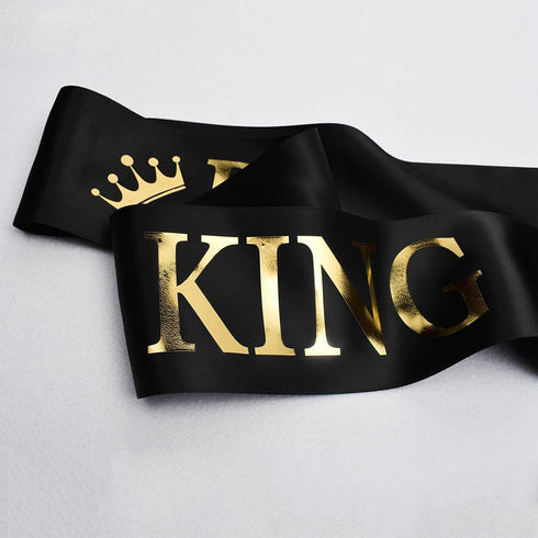 "Prom King" and "Prom Queen" Sashes - Graduation Party Accessories, Black with Gold Print