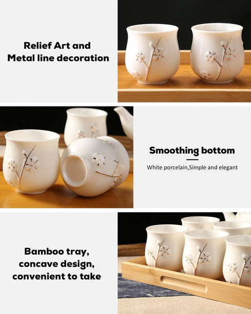Set, Set 1 Set, 6 1 1 Sets Dujust Japanese Tea White Porcelain Tea with Teapot Tea Cups, Tea Tray, Stainless Infuser