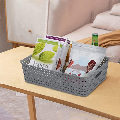 4-Pack Plastic Office Storage Baskets, A4 Basket Trays in Grey for Organizing Supplies