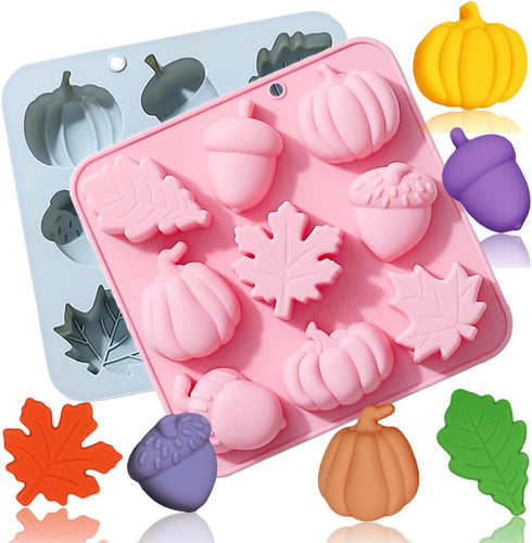 OURASHERO 2 Pack Fall Harvest Thanksgiving Chocolate Molds, Autumn Pumpkin, Acorn, Maple Leaves Silicone Baking Mold