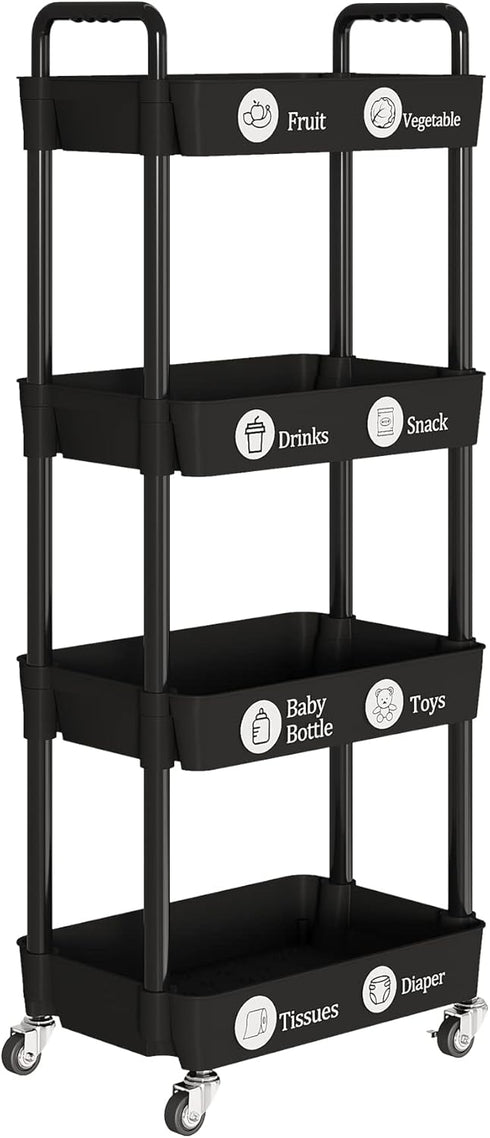 4-Tier Laiensia Rolling Cart with Wheels,Multifunction Utility Storage Carts, Kitchen Storage Organizer,Mobile Shelving