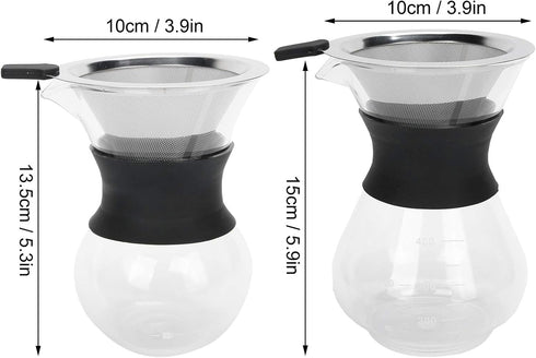 Fdit Reusable Glass Coffee Pot with Stainless Steel Filter, Manual Drip Coffee Maker Set (400ml)
