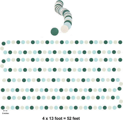 Cheerland Sage Green Garland Mint Blue White Circle Polka Dots Streamer Hanging Party Decorations for Kids Birthday