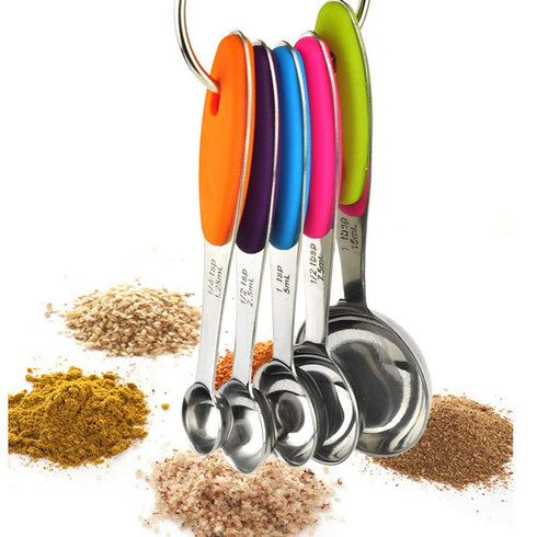 Fsdifly Stainless Steel Measuring Spoons 5 Piece Stackable Set for Cooking and Baking
