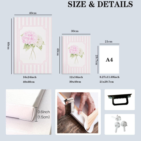 Set 3 12x16 Inch Pink Hydrangea Nursery Wall Art for Girls Room, of Framed Pink Floral Canvas Prints, Shabby Chic
