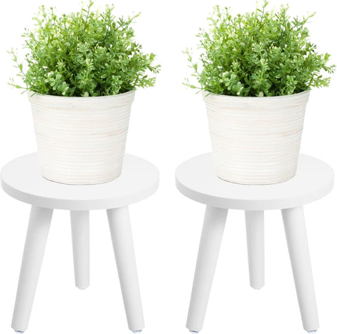 2PCS Samll Plant Stand Indoor/Outdoor for Plants,Wood White Planter Stands Holder Mid