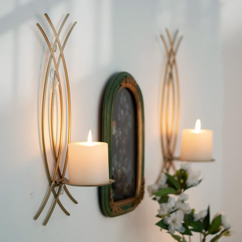 Gold Wall Sconce Set of 2, Metal Candle Holder, Modern Hanging Decoration