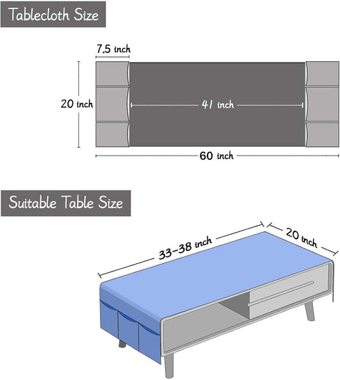 20x60 Inch SIELUNO Coffee Table Cover, Rustic Farmhouse Rectangle Table Cloth Cotton Linen Waterproof with Pockets