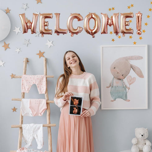 16inch WELCOME Letter Balloons, Rose Gold Alphabet Foil Mylar Balloons for Party Decoration Supply