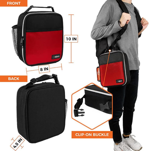opux Premium Insulated Lunch Box, Red Soft School Lunch Bag for Kids, Leakproof Compact Cooler Tote for Men Women