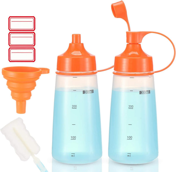 2 Pack Wide Mouth Condiment Squeeze Bottle, 300ml Empty Reusable Bottles for Honey, Batter, Catsup, Baking
