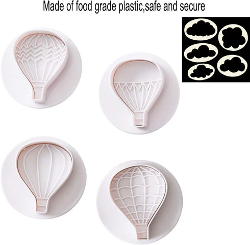 9Pcs Balloons and Cloud Cake Decoration Fondant Mold Set, Hot Air Balloon Cookie Cutters for Baking Pastry