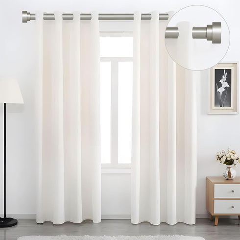 HEI! DEAR Silver Curtain Rods, 18 to 60 Inch (1.5-5ft), 1 Inch Heavy Duty Adjustable Curtain Rod Set, Modern Decorative