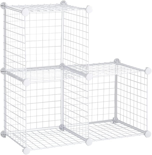 Rubbermaid 3 Piece Stackable Storage Wire Cube Set, Easy Assemble, White, Multi-Use Home Organizer for Closet/Toys