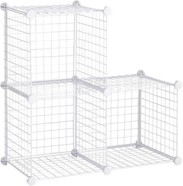 Rubbermaid 3 Piece Stackable Storage Wire Cube Set, Easy Assemble, White, Multi-Use Home Organizer for Closet/Toys