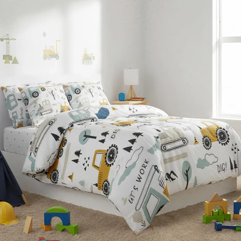 Set 7 Set Set Feelyou Cartoon Car Kids Comforter with Sheets Piece Twin Size Construction Bedding Boys Decor Equipment