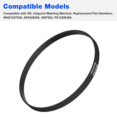 WH01X27538 Washer Drive Belt for GE, Hotpoint Washing Machines, AP6328256, 4587903, PS12299369, GTW330ASK3WW