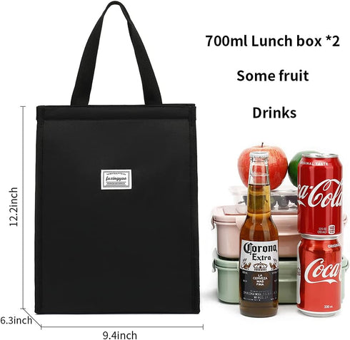 FUXINGYAO Reusable Lunch Bag, Insulated Lunch Tote for Adult Women Men, Perfect for Work, Beach or Travel (Black)