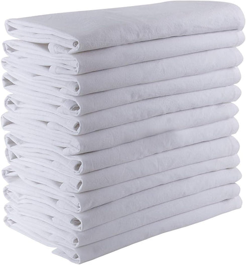 DG Collections 100% Cotton Flour Sack Towels, 12 Pack, 27x27 Inches, White, Lint-Free, Reusable Kitchen Towels