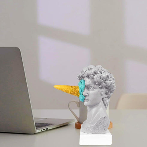 JTZXJJX 6.3 Inch Ice Cream David Head Resin Sculpture Statue for Living Room, Office, Bookshelf, Coffee Table
