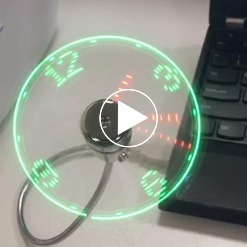 All-New USB LED Clock Fan, Mini Real Time Clock Display Function, Creative Portable Gift with Adjustable Safety