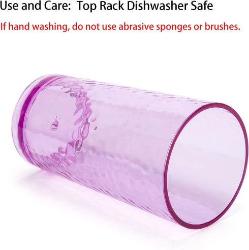 KX-WARE 20-ounce Acrylic Glasses | Set of 6 Multicolor Hammered Style | Dishwasher Safe & BPA Free