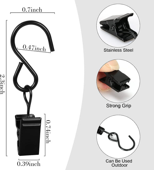 46 Pack HOOSUN Curtain Hooks Clips,S Hooks for Hanging Outside String Lights,Metal Curtain Rod Hooks,Small Light