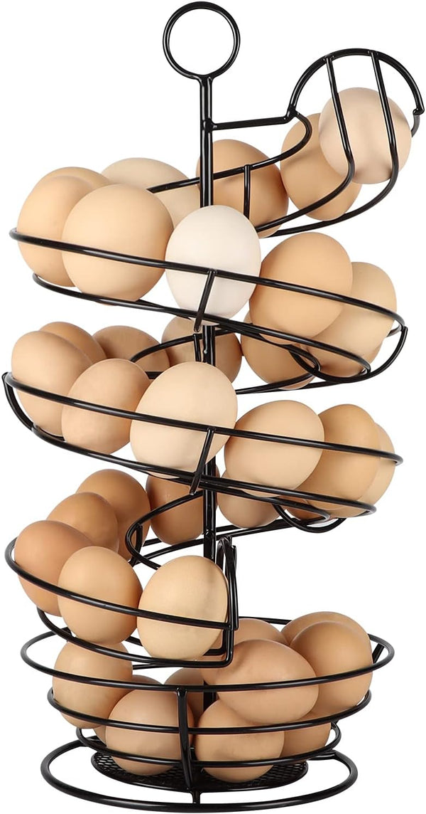 QUTREY Black Metal Egg Holder Countertop, Fresh Egg Skelter, Spiral Design Egg