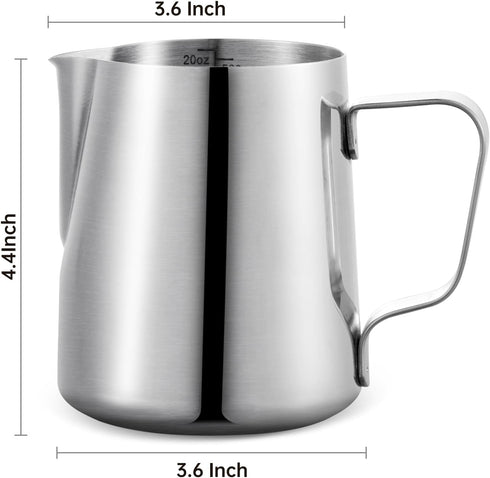 Neretva 20 oz Milk Frothing Pitcher, Stainless Steel Steaming Jug for Latte Art, Espresso Machine Accessories