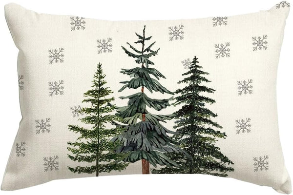 RABUSOFA Christmas Pillows Covers 12x20, Winter Tree Snowflake Decorations, Farmhouse Holiday Lumbar Cushion Covers