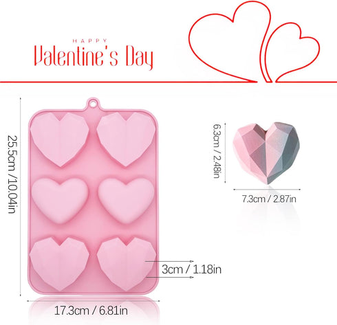 Valentine's Day Silicone Molds 2PCS Large 3D Diamond Heart Shape Chocolate Molds Soap Molds Cookie Cake Silicone Heart Molds for Candy Jello Candle Cake Molds for Baking by LLchunyun