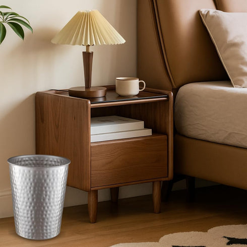 Monarch Abode Pewter Hand Hammered Metal Wastebasket - Decorative Trash Bin for Home Office, Modern Bathroom Garbage Can