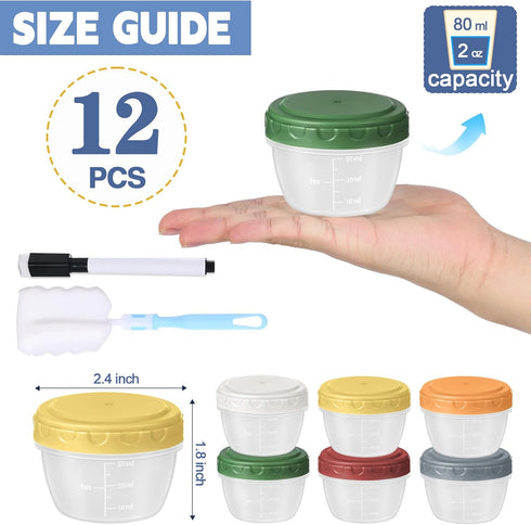12pcs 2 oz Yomarket Salad Dressing Container, Reusable Condiment Containers Sauce Cups with Leak-proof Lids, Small