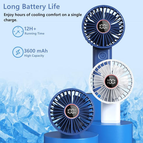 Mini Portable Fan, Powerful Handheld Rechargeable Fan with LED Display, 3 In 1 Personal Fan (Blue)